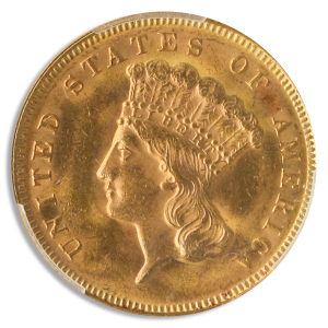 1878 $3 Indian Princess Gold Coin PCGS Mint State 64(64) CAC