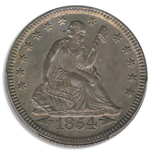 1854 Seated Liberty Quarter PCGS MS65 CAC