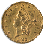 1852 $20 Liberty NGC AU55 CAC