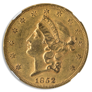 1852 $20 Liberty NGC AU55 CAC