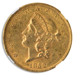 1852 $20 Liberty NGC AU55 CAC +