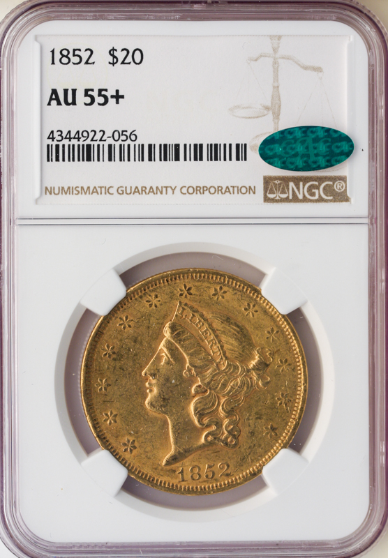 1852 $20 Liberty NGC AU55 CAC + 1852 $20 Liberty NGC AU55 CAC +