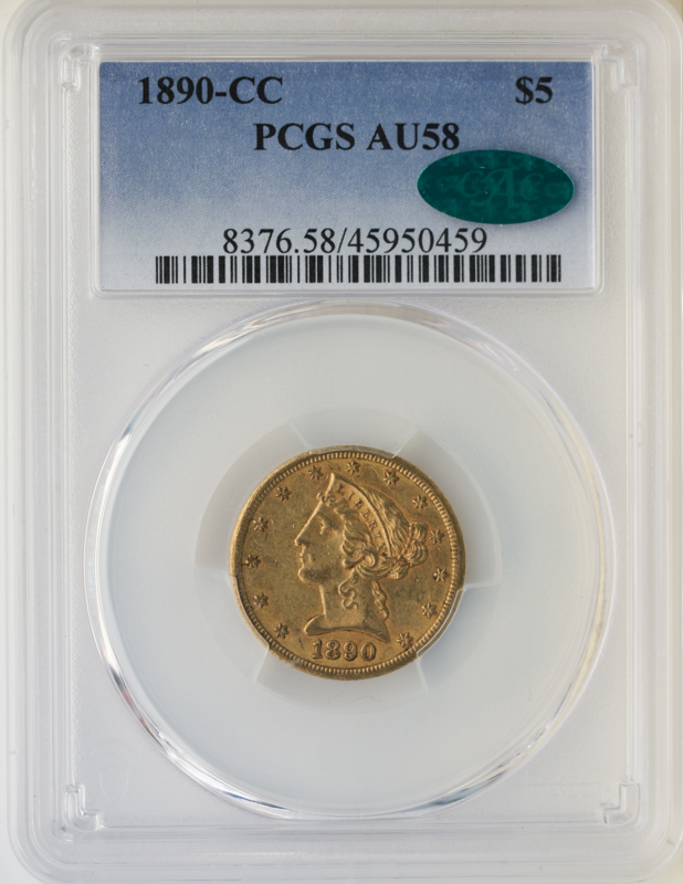 1890-CC $5 Liberty PCGS AU58 CAC 1890-CC $5 Liberty PCGS AU58 CAC