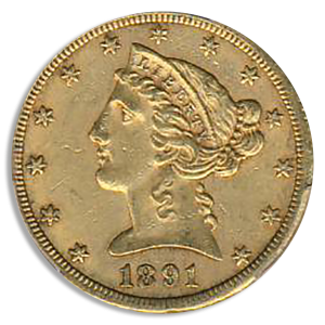 1891-CC $5 Liberty PCGS AU58 CAC
