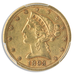 1893-CC $5 Liberty PCGS AU58 CAC