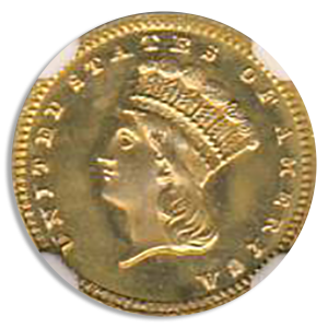 1880 Gold $1 Type III NGC MS67 CAC +