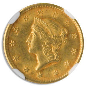 1849-O $1 Gold NGC MS62 CAC