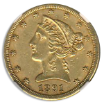 1891-CC $5 Liberty NGC AU58 CAC
