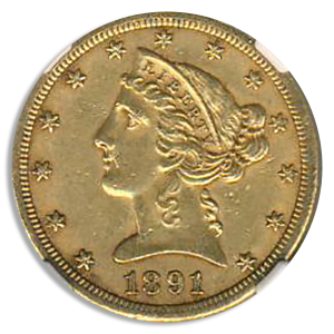 1891-CC $5 Liberty NGC AU58 CAC
